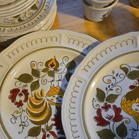 Vintage Mikasa Terra Stone Heritage 7125 Rooster Plate Cup Mug Dinnerware Set 32 - Picture 9 of 16